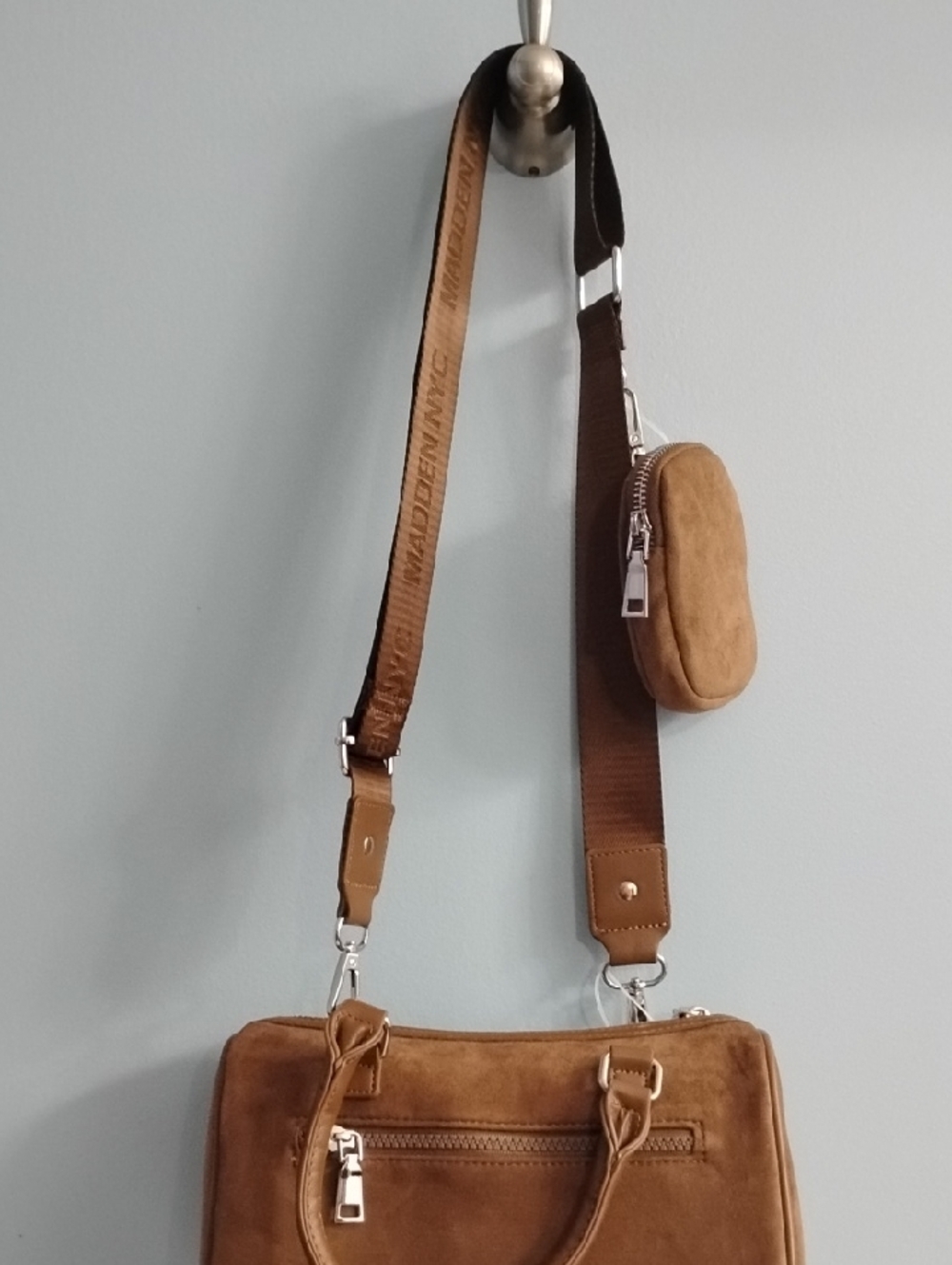 NWT Steve Madden Patchwork Leather Messenger Bag in Brown - Picture 5 of 6